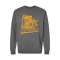 Gray sweatshirt with yellow graphic silhouettes of The Highwomen Members and text 'The Highwomen' on beneath it. 

